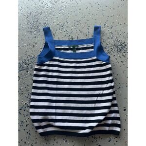 Lauren‎ Ralph Lauren Striped Knit Tank Top Blue Trim Sleeveless Size L